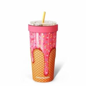 FrostBuddy To Go Pink Ice Cream Cone Reusable Tumbler with Straw - Pink & Orange